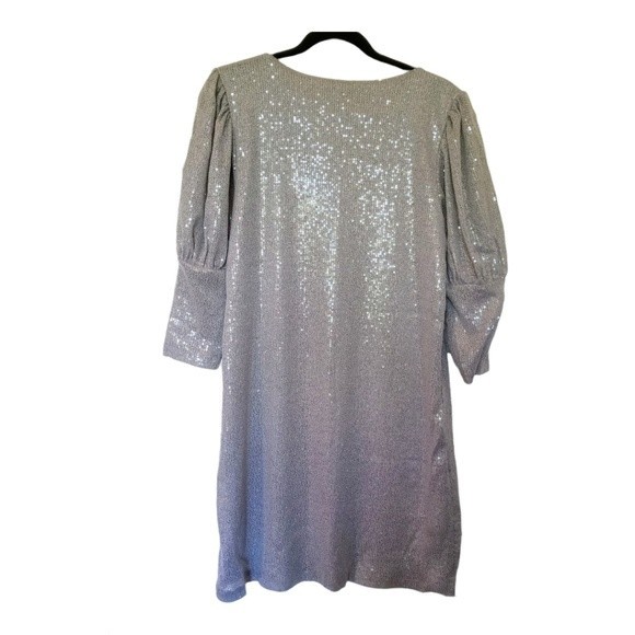 NWT Carla Conti Silver Sequin Balloon Sleeve Sheath dress L - Picture 5 of 10